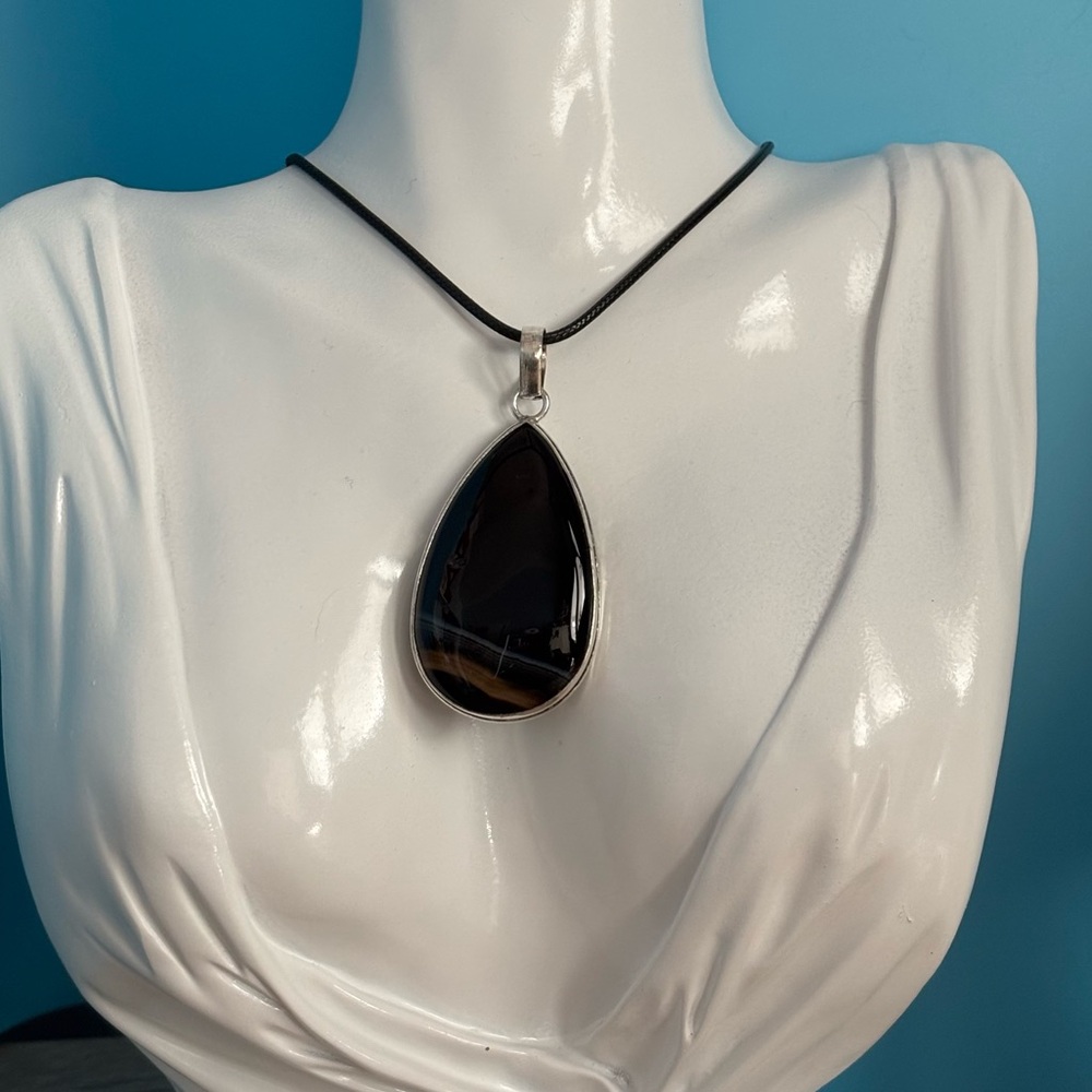 Large Onyx Teardrop Silver Pendant